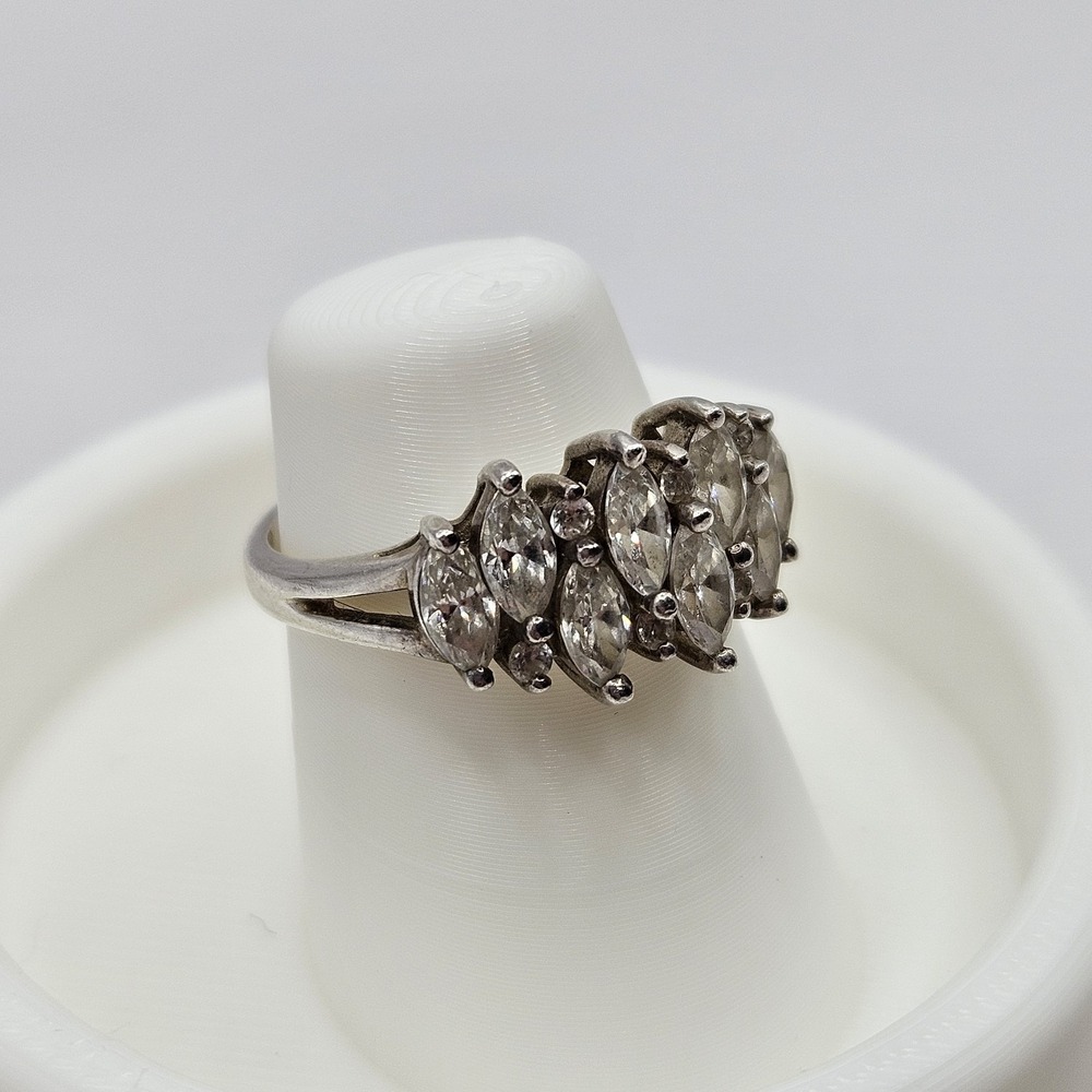 DQCZ Diamonique 925 Sterling Silver Cocktail Ring CZ Marquise Cluster Size 8 - Picture 2 of 10